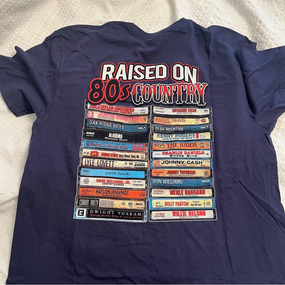 Raised on 80’s Music Country Tee Shirt Navy Blue Large NEW